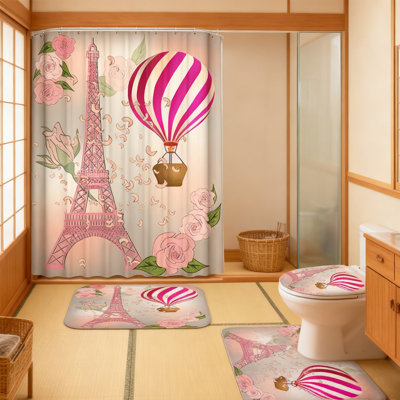 Ensemble de rideau de douche 4 pièces 70,86 po x 70,86 po Tapis de bain antidérapant ensemble de tapis de bain en forme de U Valentine's Day