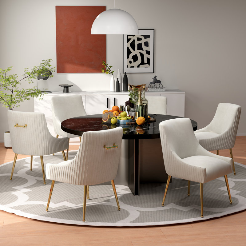 Baudel Tufted Velvet Side Chair with Metal Legs (Set of 6), Beige