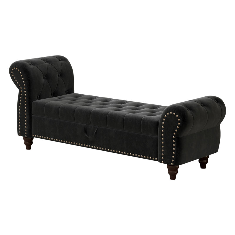 Banc de chambre moderne en velours noir avec compartiment de rangement - 64,5 po