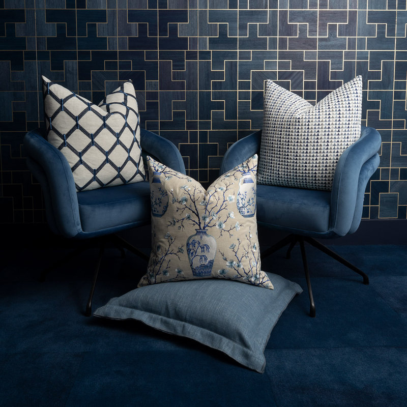 Lena Flange Throw Pillow, Lapis, Square 24"