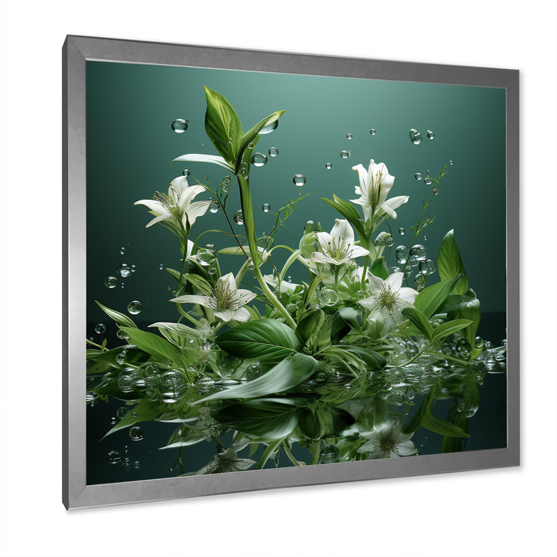 Herbes vertes et paysages d'eau, Cadre simple argenté, H 16 po x l 16 po x P 1 po