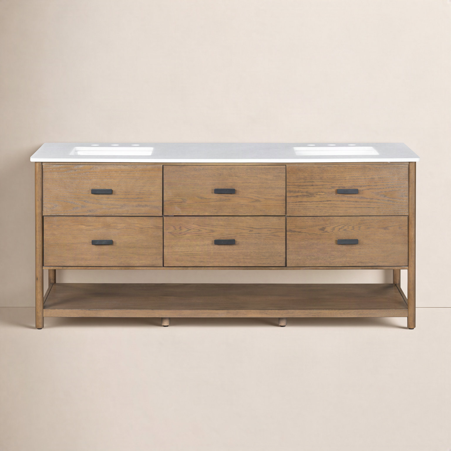 Kaplan 72" Double Bathroom Vanity, Medium Oak