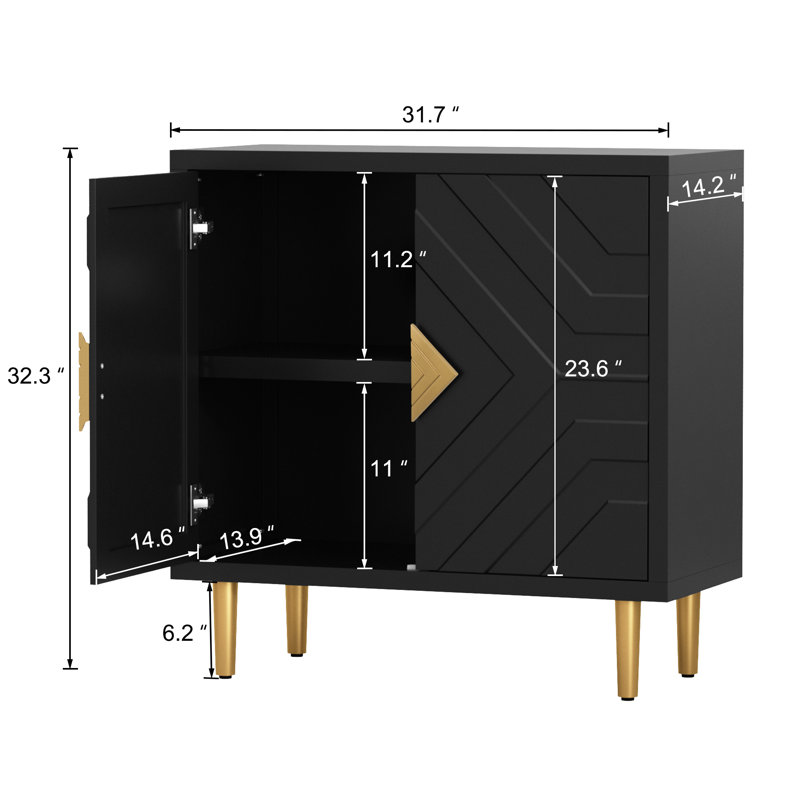 Shenade 31.7'' Modern Sideboard Buffet Cabinet with 2 Decorative Embossed Pattern Doors, Black
