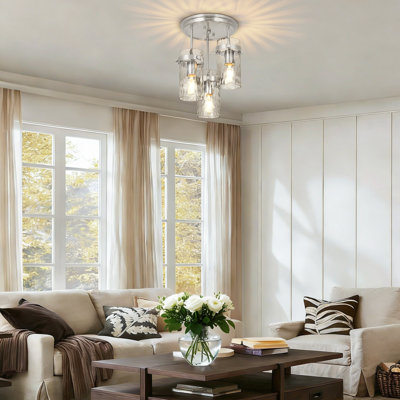 3-Light Flush Mount Ceiling Light With Water Glass, 3.9" Wide, E26 Base