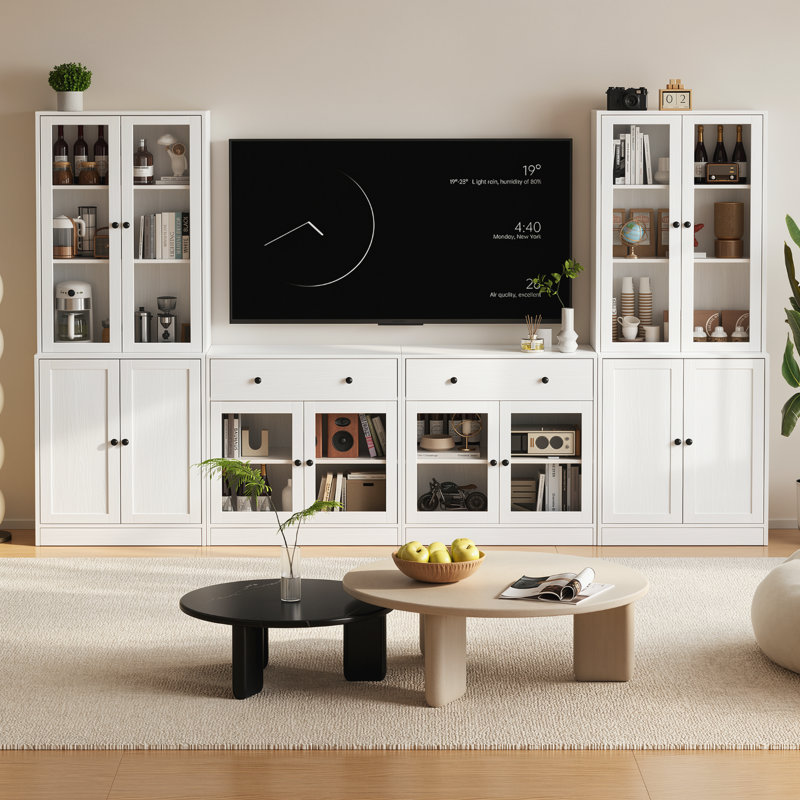 Meuble télé 110 po avec bibliothèques - Meuble télé pour téléviseur de 70 po ou moins, blanc, White