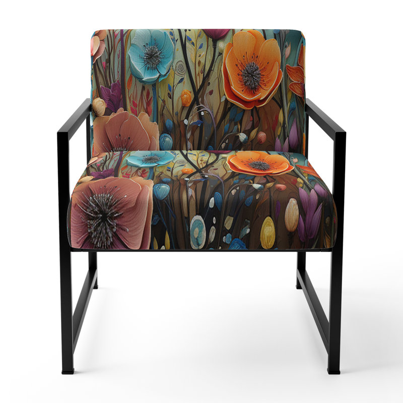 Chaise d'appoint rembourrée Floral, Noir