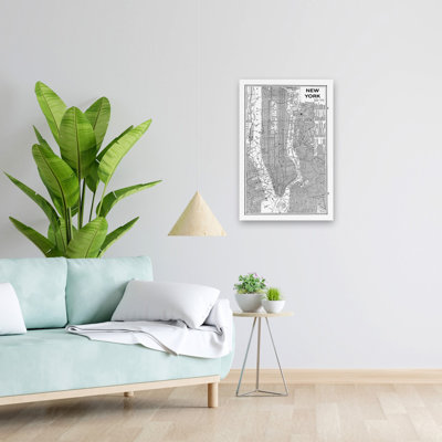 Inverted New York Map Contemporary Black Black And White Blueprint Bw Manhattan