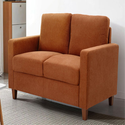 Mid-Century Modern 2-Seater Loveseat Sofa, Upholstered Fabric Couch with High Density Foam Cushion & Detachable Wooden Legs for Living Room Apartment