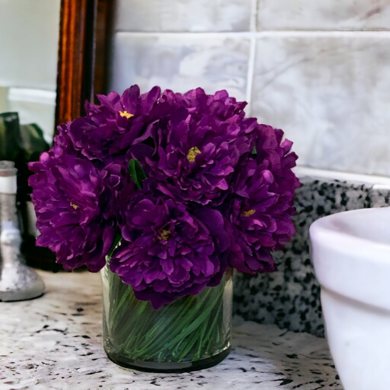 Peonies Floral Arrangement in Vase, Purple