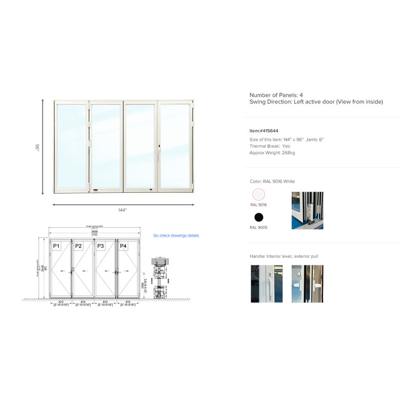 Porte pliante en aluminium Luvindow, Blanc, 144 po x 96 po