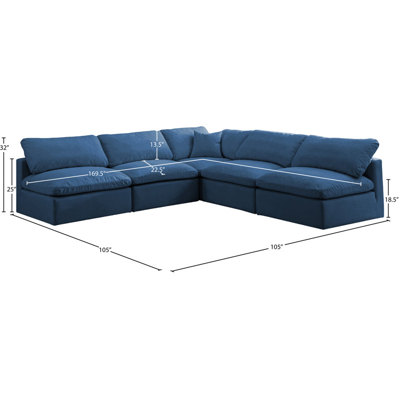 Atis Velvet L-Shaped Sectional Reversible, Navy Velvet