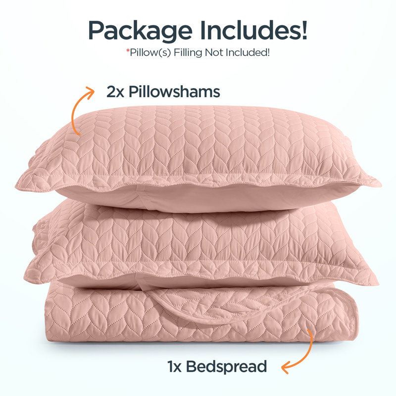 Embossed Microfiber Bedspread Set For California King – Oversized, Soft & Dust-Resistant, 3-Piece, Peach