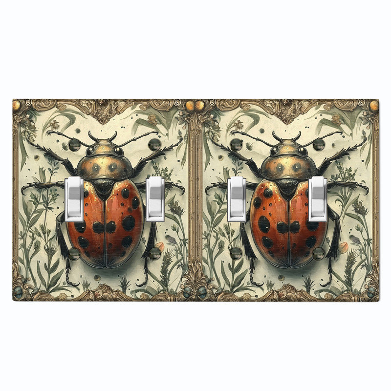 Couvercle de plaque d'interrupteur en métal; Bascule 4 bandes US standard - coccinelle damassée, # 4 Quad bascule