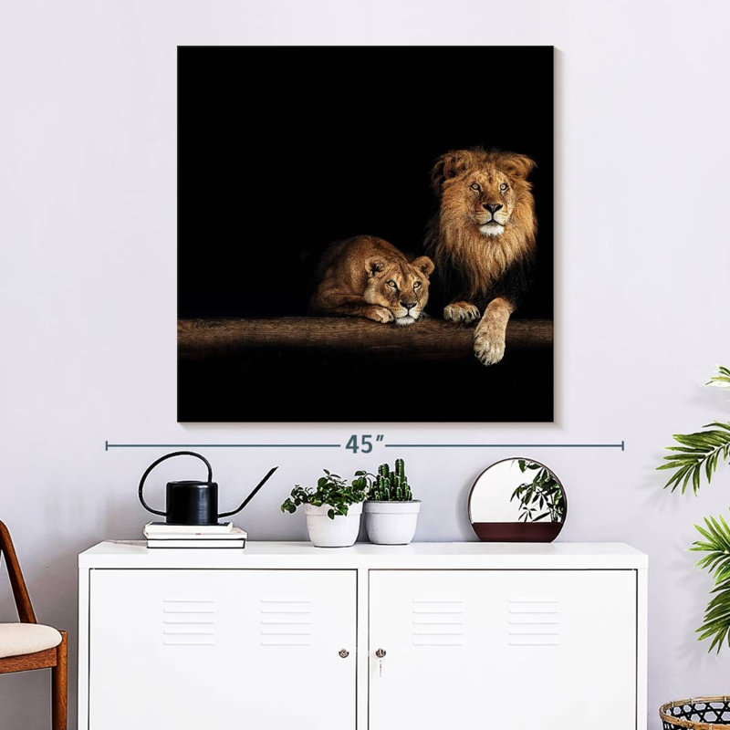 Crowle lion et lionne, H 33 po x l 33 po