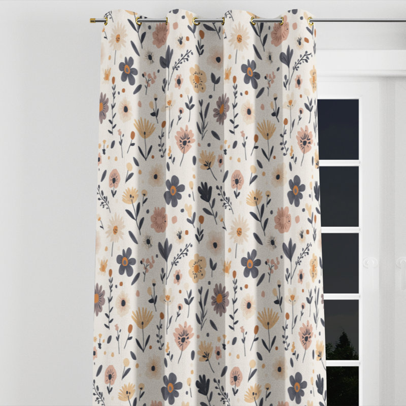 Rideaux Modern Window - rideau à œillets à motif floral bleu Boho - 1 panneau, Œillets dorés, L 52 po x L 95 po