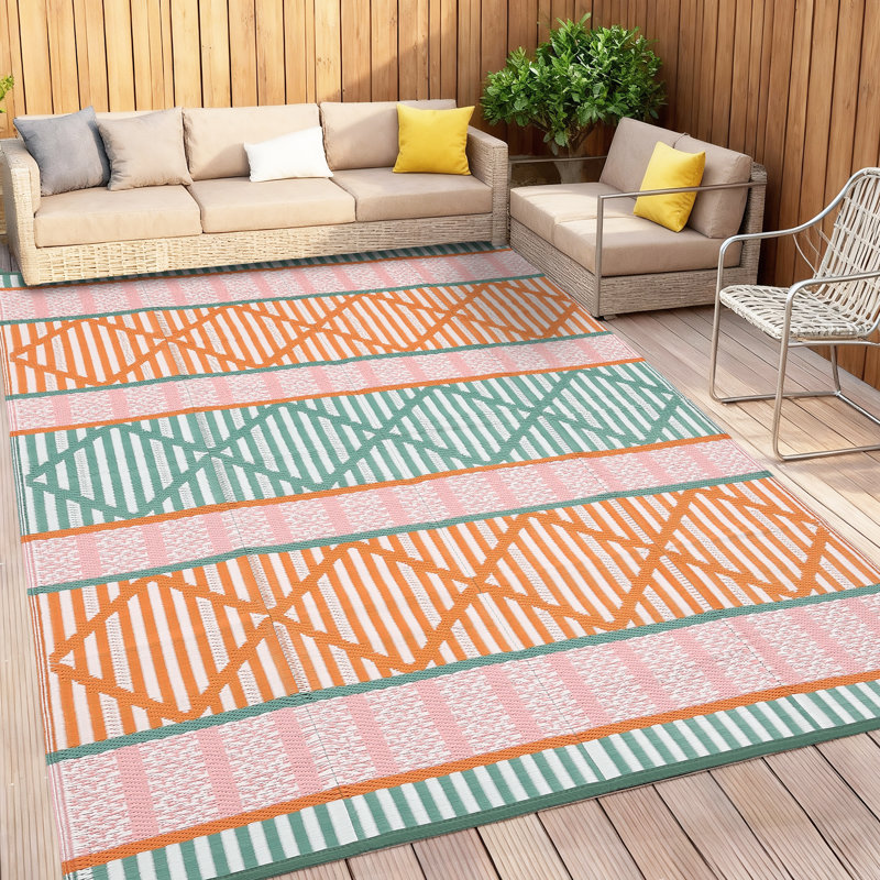 Washable & Mark Resistant Outdoor Rug Patio Rugs UV & Weather Resistant Durable Plastic Garden Mat for Deck Camping, Pink