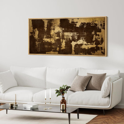 «Grunge Abstract Paint Stroke Effect», impression abstraite rustique sur fond brun et or