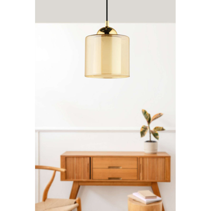 Lustre élégant miel et or, hauteur réglable 8,3 à 27,6 pouces | Corps en plastique durable avec capuchon en verre, douille E27 (40 W maximum) | Luminaire moderne pour le salon, la salle à manger et le vestibule
