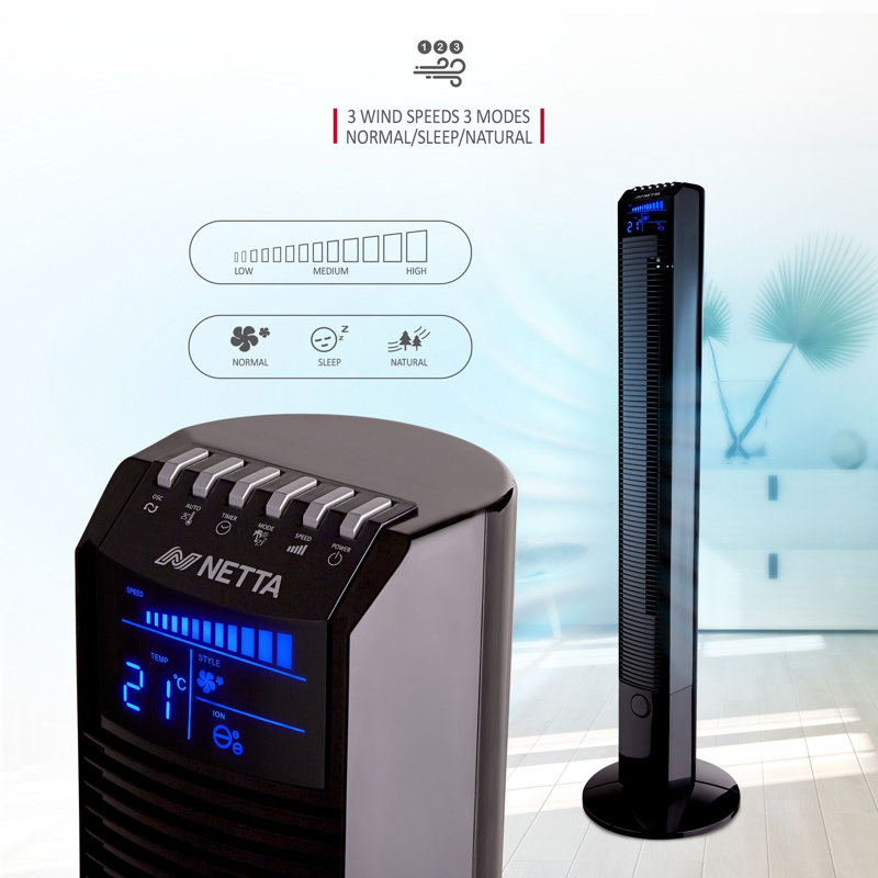 NETTA 44 Inch Tower Fan with Remote Control, Black