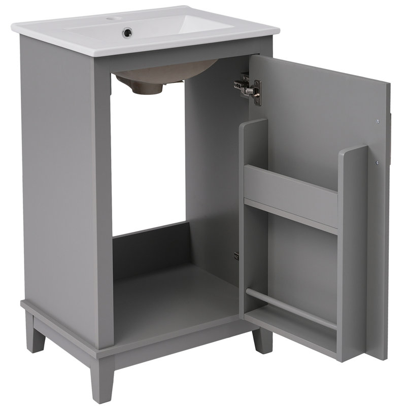 20" Bathroom Vanity Shelf Unit - Ceramic Basin, Space Optimization Cabinet, Basin & Stylish Design, Gray
