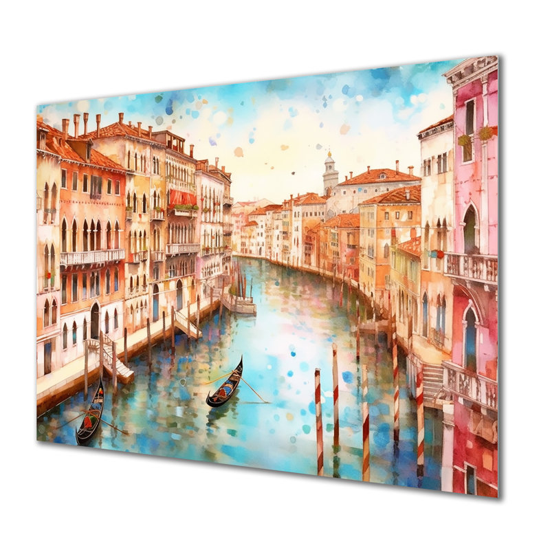 Gondole sur grand canal, Venise, aquarelle - art mural de Venise, Sans cadre, H 16 po x l 32 po