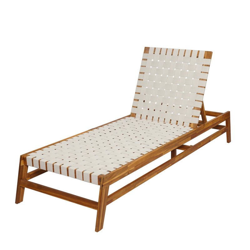 Outdoor Rope Chaise Lounge, Teak/White