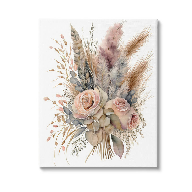 Boho Rose Pampas, art mural par Lsr Design Studio, H 20 po x l 16 po