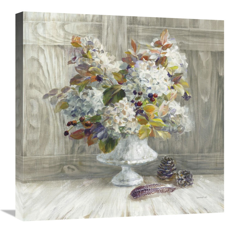 " Rustic Florals White " Print, 24" H x 36" W, Wrapped Canvas