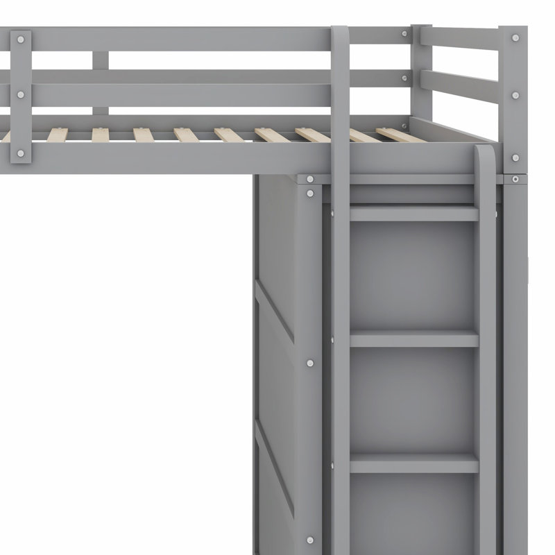 Lit mezzanine avec tiroirs, bureau et garde-robe, Grey