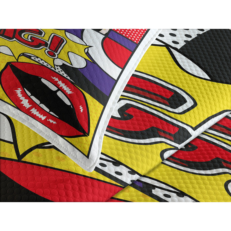 Ambesonne Art Bedspread Set Comic Book Pattern Multicolor, King Bedspread + 2 Standard Shams