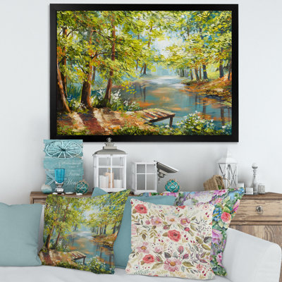 Forêt d'automne avec rivière sinueuse - Peinture sur toile