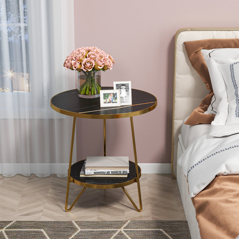 Oni End Table, Marble Black/Gold