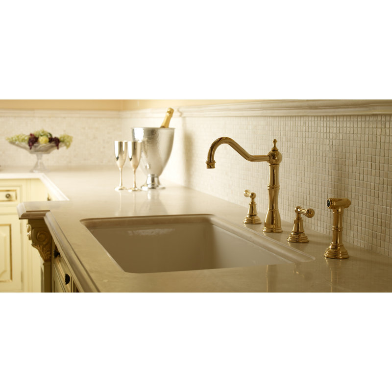 Edwardian Double Handle Kitchen Faucet with Accessories, English Gold, Lever