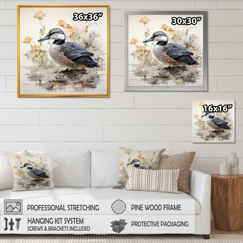 Art mural rétro «Duck by the Pond», Encadrement doré, H 30 po x l 30 po x P 1,5 po