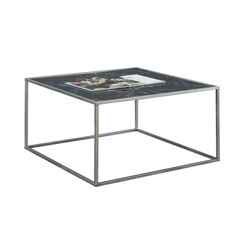 Table basse Laaspere, Plateau en imitation marbre noir / base argentée