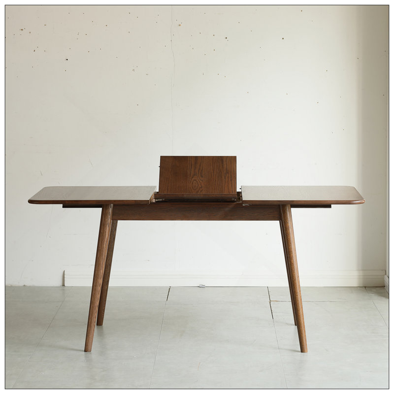 Walnut Color Solid Oak Round Corner Diagonal Leg Telescopic Table 1.2-1.6M, For 6-8 People To Meet Dining Table Wood (Walnut Color)