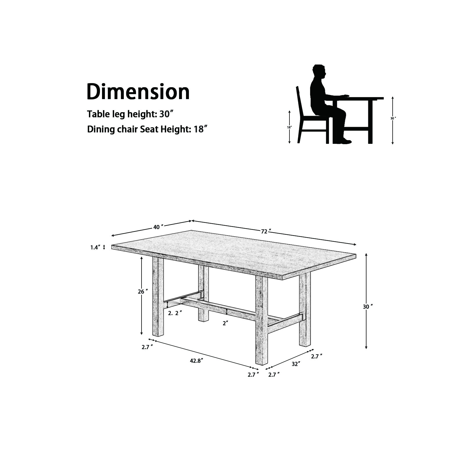 Solid Wood Rectangular Dining Table, Walnut
