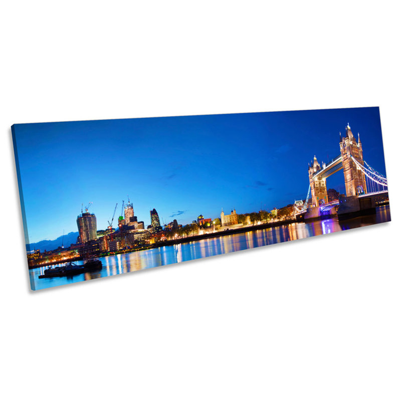 London Night Skyline Tower Bridge by Unknow - Wrapped Canvas Panoramic Print, 30.48cm H x 91.44cm W x 2cm D