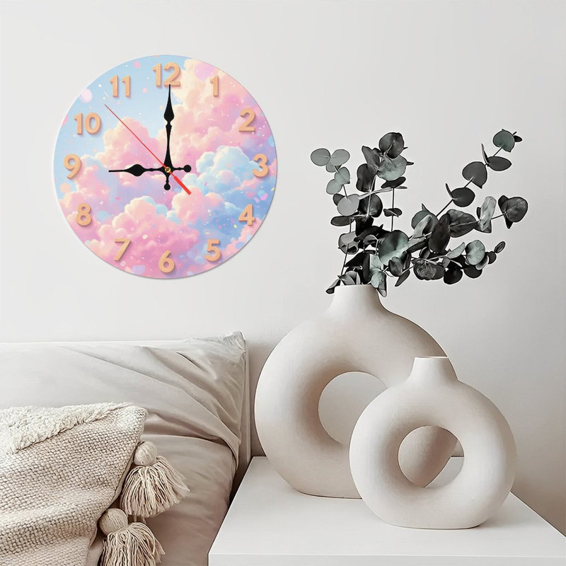 Horloge chiffres nuages pastel