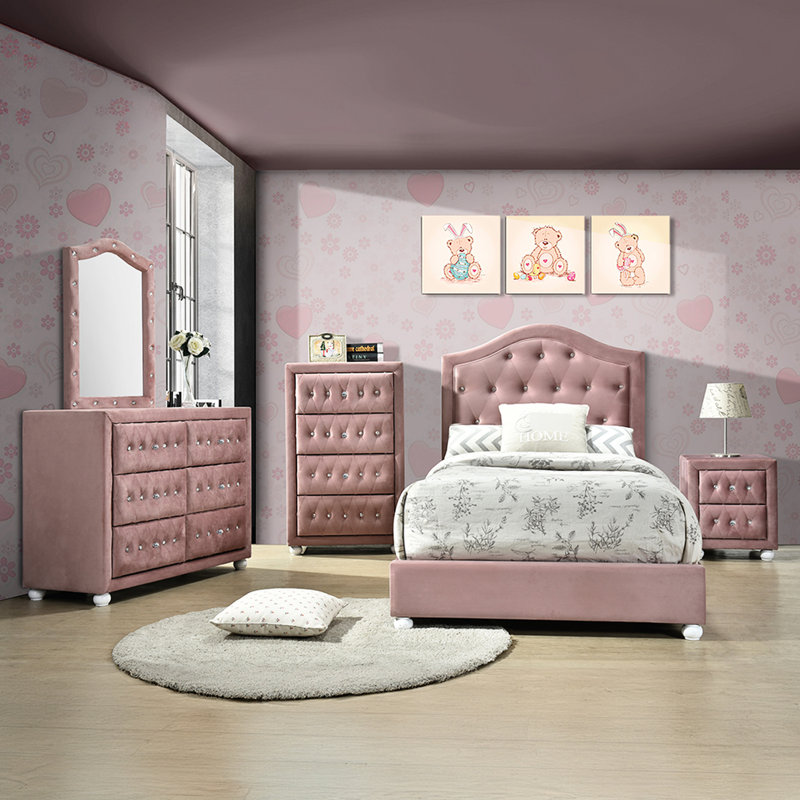 Table de chevet rose élégante avec tiroirs spacieux - Rehausse l'ambiance de la chambre à coucher