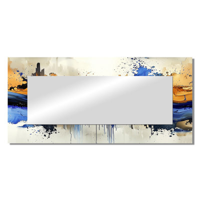 Golden Aqua Liquid Ink Forest II - Abstract Landscape Mirror Wall Art - Printed On Metal