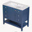 Meuble-lavabo autoportant de 36 po avec comptoir d'évier, armoire en bois massif et panneau de fibres à densité moyenne avec 1 compartiment d'armoire et 3 tiroirs, bleu-174475601