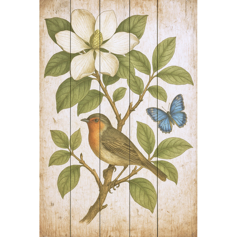 «Botanical Bliss - Robin and Magnolia», art sur toile