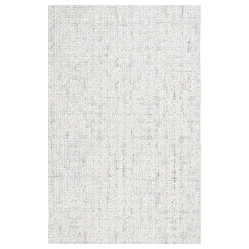 Chaleb Hand Tufted Wool Cotton Pet Damask Rug in Light Blue/Ivory, Rectangle 4' x 6'