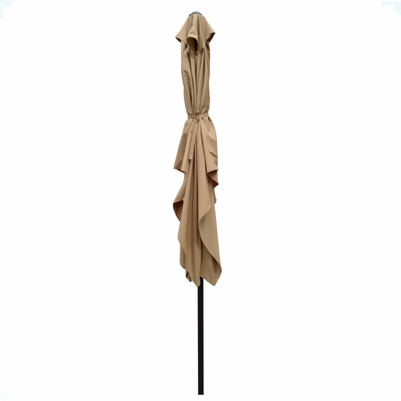 Parasol imperméable d'extérieur 6 x 9 pi avec manivelle et bouton poussoir inclinable sans rabat pour le jardin, Brun