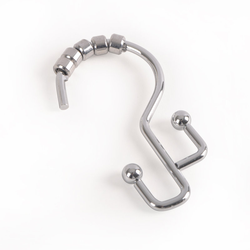 Chrome Double Roller Shower Curtain Hooks Set of 12