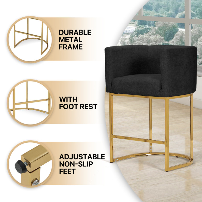 Counter Height Bar Stools, Modern Barrel Counter Stools Upholstered Accent Barstools With Footrest, Black