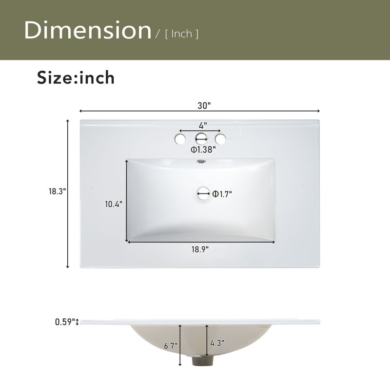 Meuble-lavabo de 30 pouces avec lavabo en céramique, Blanc / argenté