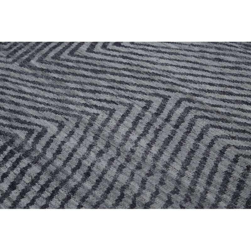Tapis gris en laine / coton noué à la main Ethos, Rectangle 10 pi x 14 pi