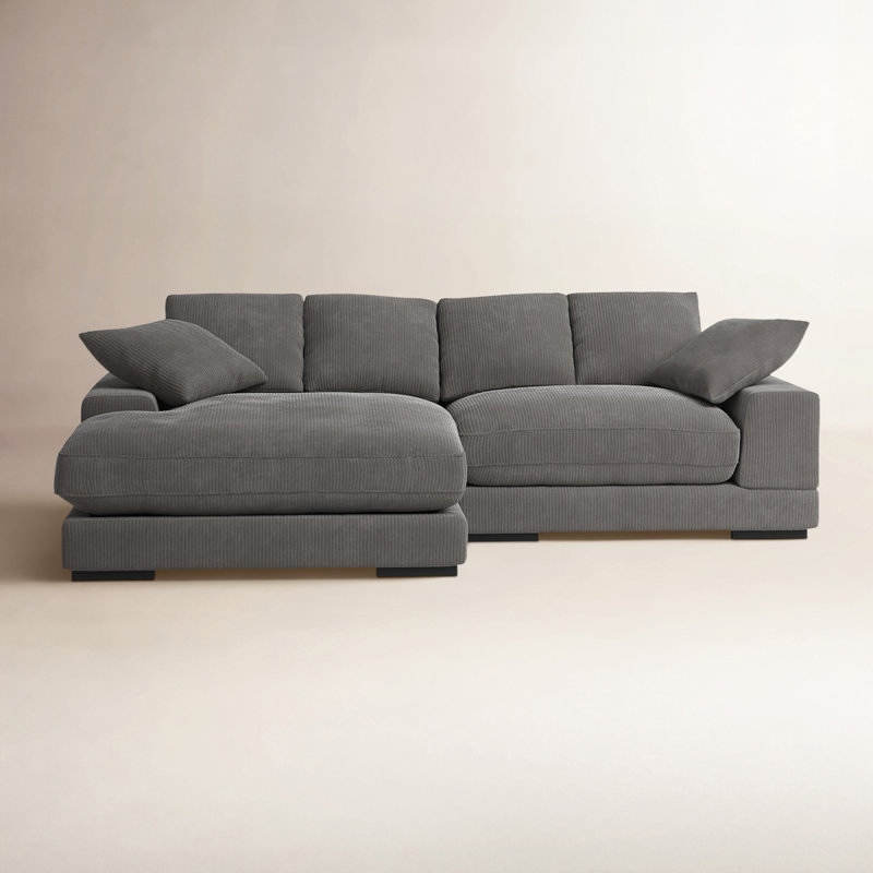 Canapé modulaire avec méridienne Lonsdale, Velours côtelé gris
